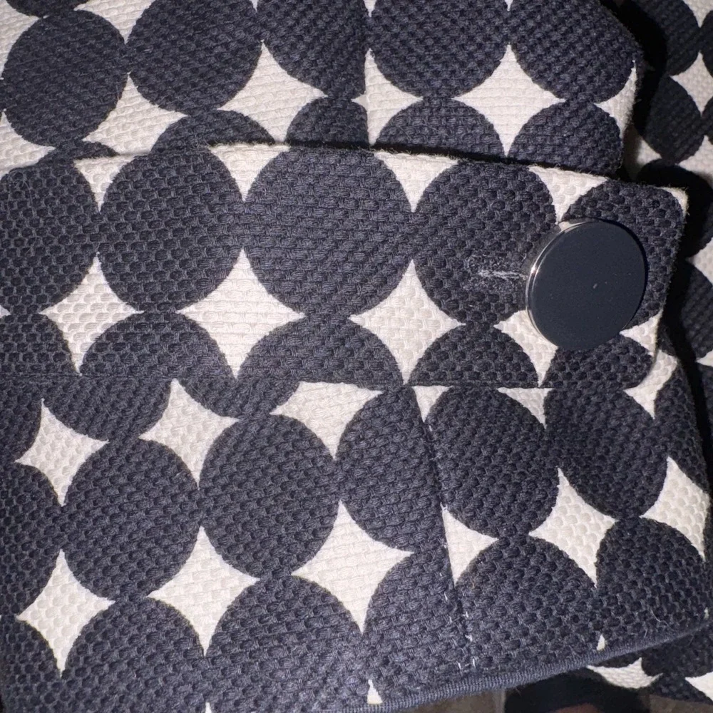 Talbots Women's Coat 14 EUC Navy Circle Print 40s Style Mid-Length Button-Up Lin - Picture 9 of 10